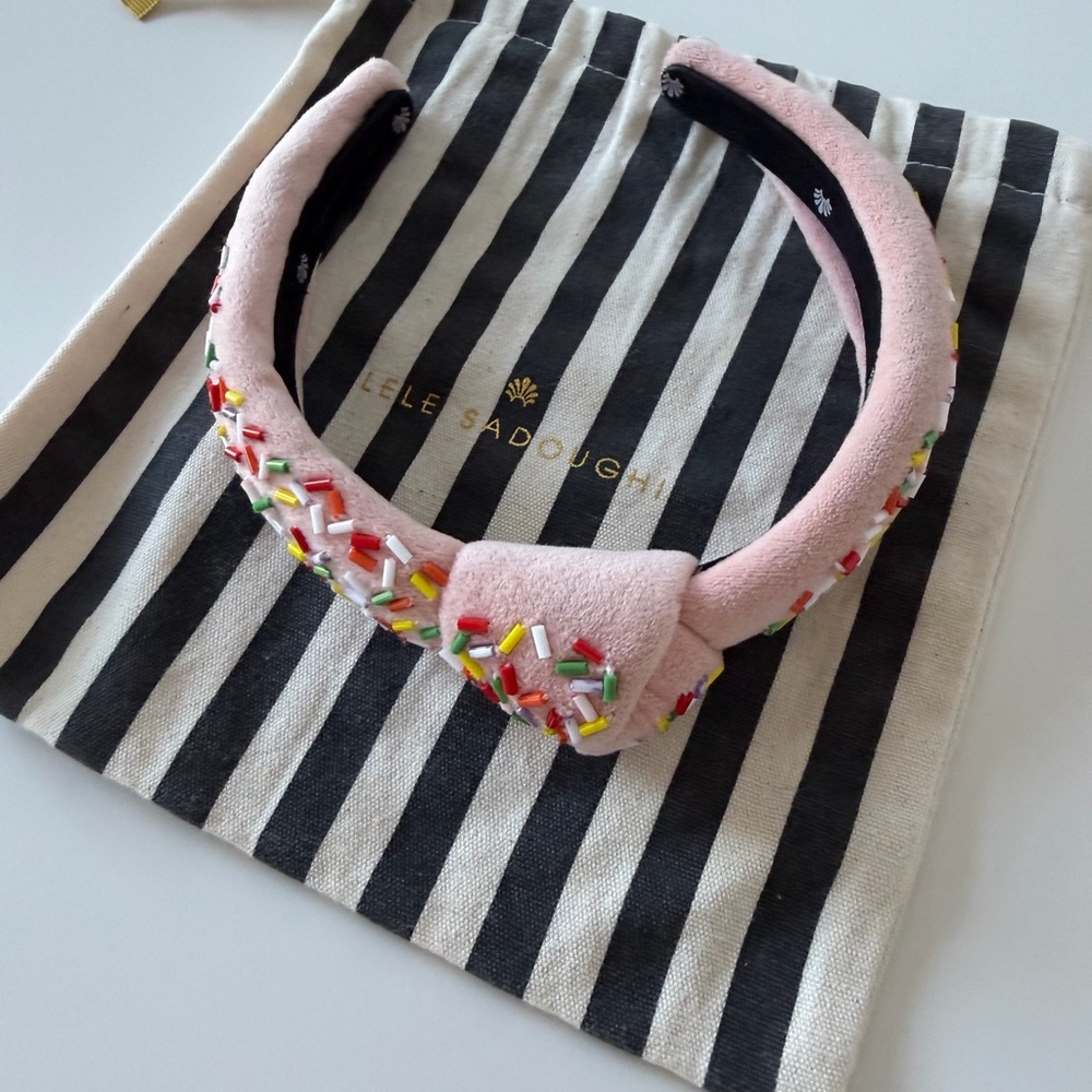 Lele Sadoughi Pink Embellished Kids Headband with Multicolor Bead Sprinkles